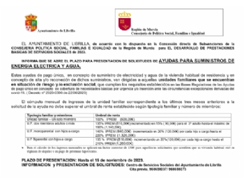 ABIERTO EL PLAZO DE SOLICITUDES AYUDAS PARA SUMINISTROS DE ENERGÍA ELÉCTRICA Y AGUA