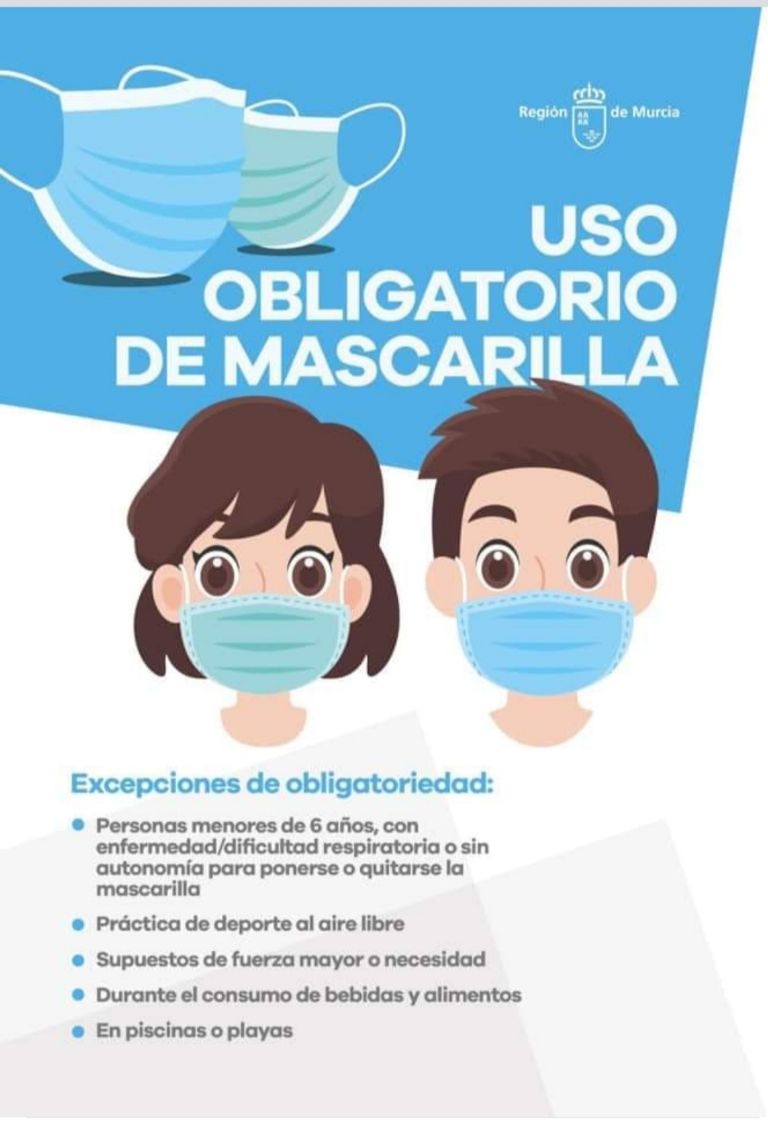 MASCARILLA | Uso obligatorio en la Región de Murcia desde el 13 de Julio de 2020